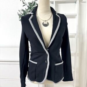 Mango  Navy Blue Gray Stretchy Blazer Size Medium